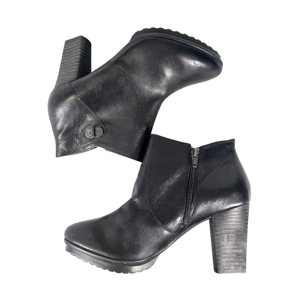 NWOT! EASY SPIRIT! BLACK GENUINE LEATHER CHUNKY HEELED ZIPPER ANKLE BOOTS! 9W